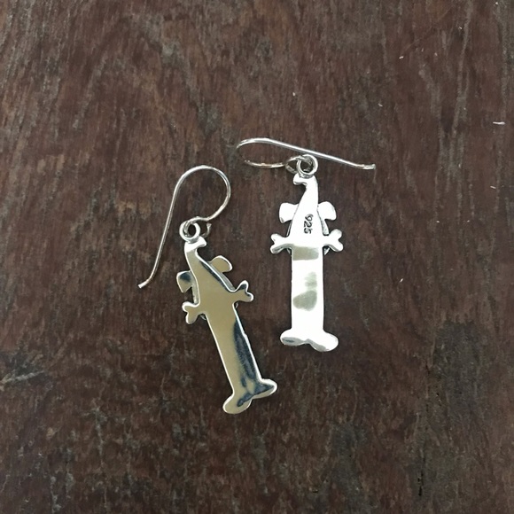 Sterling Silver Dog with Bone Earrings. - Picture 2 of 4